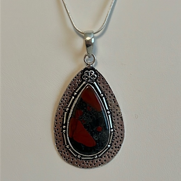 Artisan Jewelry - 925 SILVER OVERLAY STATEMENT PENDANT BLOODSTONE GEMSTONE